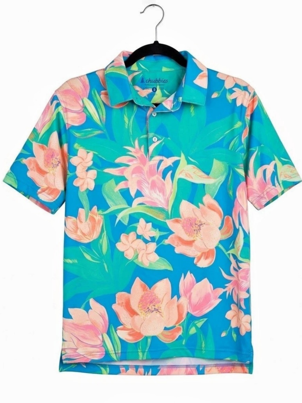 Chubbies Stop And Smell The  Roses Performance Golf Polo Floral Short Sleeve S